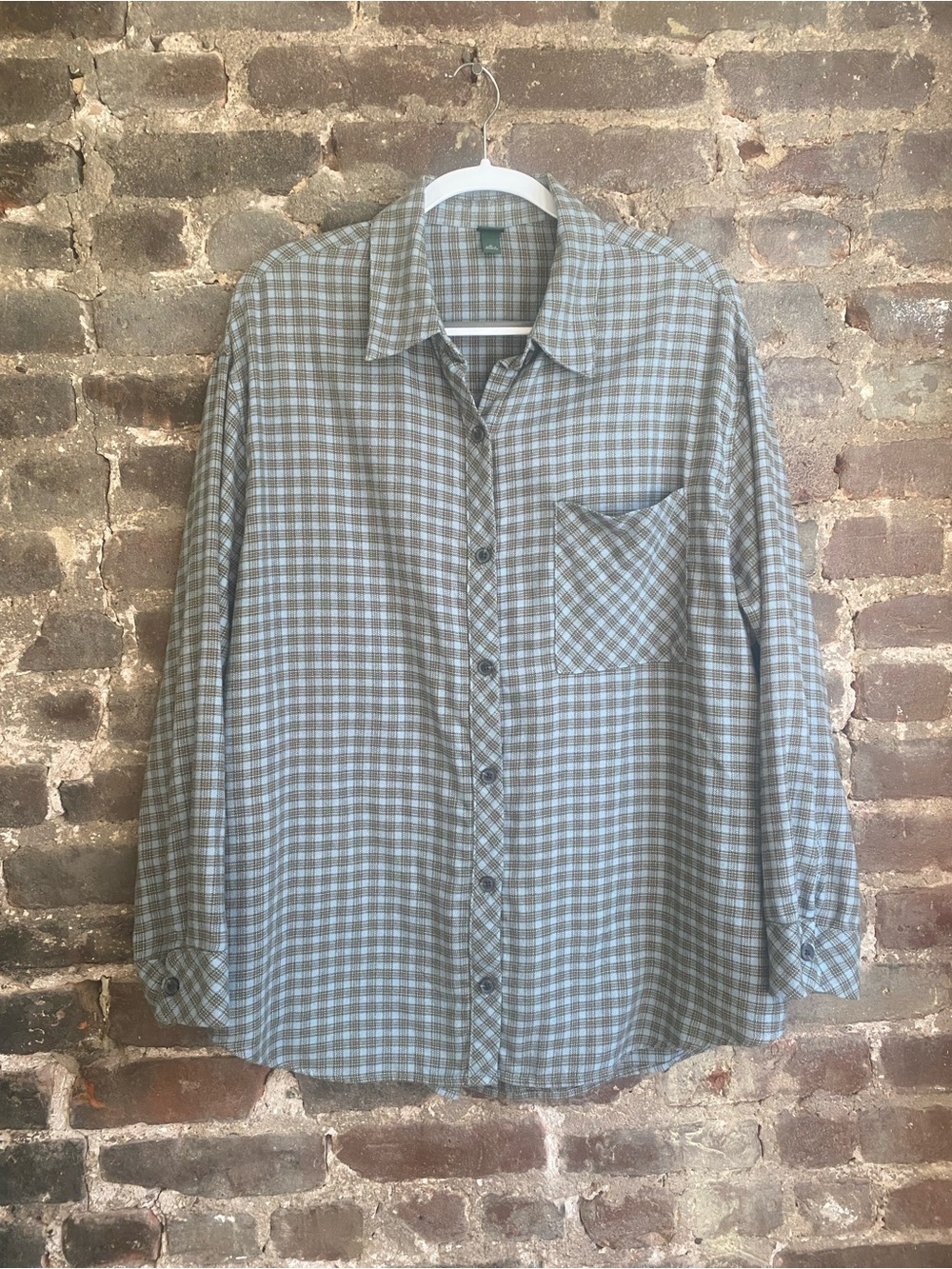 wild fable Plaid Button-Down Shirt in Olive Green and Light Blue